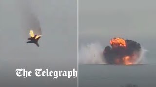 Russian jet crashes into the Crimean port of Sevastopol [upl. by Ettelliw]