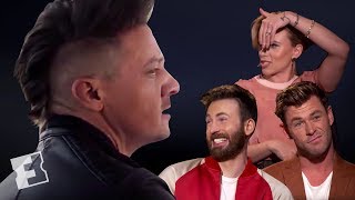 The Cast of Avengers Endgame React to Hawkeyes New Mohawk  Exclusive Interview  Fandango [upl. by Netsyrc]