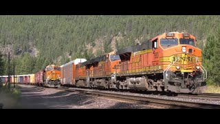 Long Stack Trains and a Meet at Kootenai Falls w Vehicle Train and Manifest [upl. by Long282]