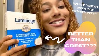 BETTER THAN CREST White Teeth with NO Sensitivity  LUMINEUX WHITENING STRIPS REVIEW [upl. by Sisely845]