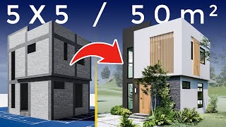 🏡 Diseño de casa 5x5 dos pisos plano de casa pequeñas y bonita 5x5 metros 😍 [upl. by Sirronal582]