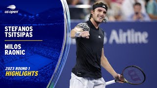 Stefanos Tsitsipas vs Milos Raonic Highlights  2023 US Open Round 1 [upl. by Tallula760]