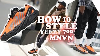 Adidas YEEZY BOOST 700 MNVN ORANGE REVIEW HOW TO STYLE ON FEET [upl. by Poliard]