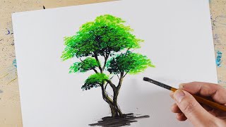 基礎編：アクリル絵の具を使用した「木」の描き方  初心者が簡単に絵を描く方法 84 [upl. by Yras]