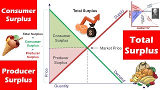 Relation Between Consumer Surplus Producer Surplus amp Total Surplus  Basic Concepts of Economics [upl. by Hakaber211]