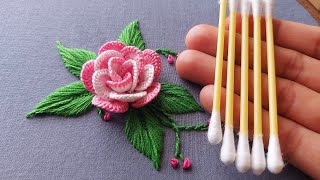 Most Beautiful 3D Rose flower with new trick hand embroideryflower design [upl. by Kelci312]