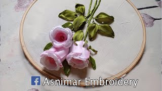 Rosebuds Ribbon Embroidery Design amp Tutorial💗 [upl. by Htebezile517]