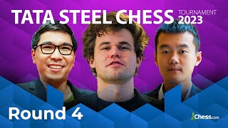 Caruana Carlsen Giri and Nodirbek Lead The Strongest Tata Steel Field Of All Time  RD 4 [upl. by Nuoras630]