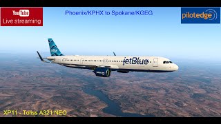 XP11  Toliss A321 NEO from PhoenixKPHX to Spokane KGEG  PilotEdge [upl. by Nwahsal43]