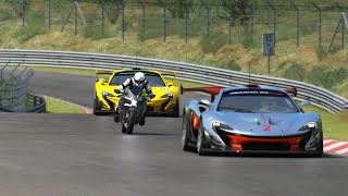 Kawasaki Ninja H2R vs McLaren P1 GTR Sports at Nordschleife [upl. by Aihcsrop]