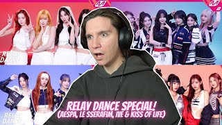 DANCER REACTS TO KPOP RELAY DANCES  aespa IVE LE SSERAFIM amp KISS OF LIFE [upl. by Brooke]