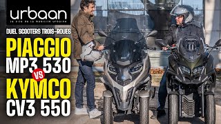 Duel Kymco CV3 vs Piaggio MP3 530  2023  urbaanews [upl. by Aidnahs]