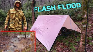 FLASH FLOOD Winter Tarp Camping  Cold amp Wet Solo Overnighter In The Mountains Lots Of Rain [upl. by Larok]