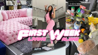 FIRST WEEK LIVING ALONE BUYING A NEW COUCH  ORGANIZING  GROCERY HAUL  MORE [upl. by Natala]