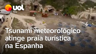 Tsunami meteorológico atinge praia em Maiorca na Espanha vídeo mostra momento [upl. by Cletus]