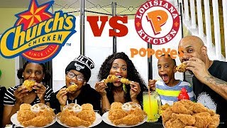 CHURCHS VS POPEYES SPICY FRIED CHICKEN FAMILY MUKBANG [upl. by Ashlee]