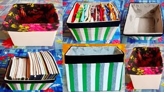 How to cover a Cardboard box with fabric very easily using Old Tshirts  Multipurpose Organizer [upl. by Fianna364]