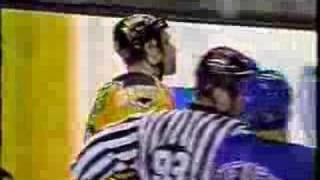 Ken Belanger hits Ulf Samuelsson into the boards from behind 3071999 [upl. by Eirehc]