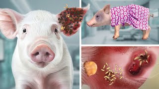 ASMR Dog Tick Parasites amp Cute Pig Ear Pustules Removal  Deep Cleaning Animation [upl. by Ardnahsal]