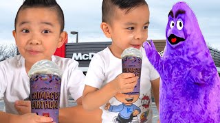 CKN Calvin and Kaison Try Grimace Shake Challenge in Real Life [upl. by Frazer]