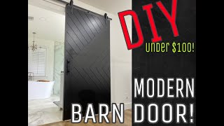 How To DIY Modern Barn Door  under 100 [upl. by Esinev]