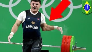 Horror weightlifting injury Armenian weightlifter’s elbow goes snap at Rio 2016 Olympics  TomoNews [upl. by Ashford]