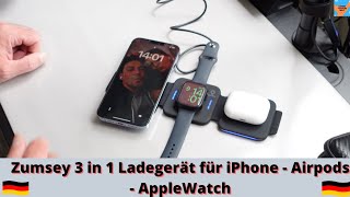 Zumsey 3 in 1Faltbare Kabellose Ladegerät Ladestation iPhone 13 14 Pro Max Apple Watch AirPods Pro [upl. by Byrd234]