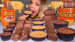 ASMR CHOCOLATE PEANUT BUTTER REESE CUPS ICE CREAM PEANUT BUTTER SAUCE REESES PIECES MUKBANG 먹방 [upl. by Streetman326]