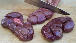 Fried Beef Kidneys  How to Cook Beef Kidney in my Village [upl. by Ahsiekram]