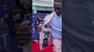 Terrion Arnold Detroit Lions draft pick shows off suit at NFL draft red carpet [upl. by Aniaj567]