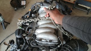 How to lift an engine securely Custom hoist brackets Nissan Infiniti V8 engine [upl. by Gary]