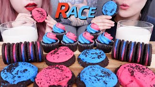 ASMR Oreo Chocolate Cookies Race Cupcakes Milk Eating Race Eating Sound Mukbang Space Dunk [upl. by Ferne]