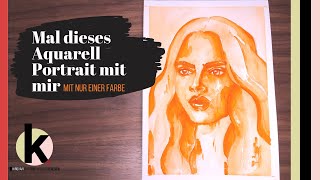 Aquarell Porträt malen mit nur einer Farbe  Monochromes Portrait Schritt für Schritt Tutorial [upl. by Vaios]