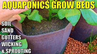 5 Aquaponics Grow Bed Ideas  Soil  Wicking  Sand  Gutter Beds  Sprouting Grain [upl. by Ilak596]