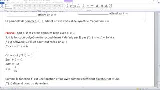 Chapitre 8  Dérivation 3  Preuve des variations dune fonction trinôme [upl. by Ortrud]