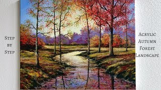 Autumn Forest STEP by STEP Acrylic Painting ColorByFeliks [upl. by Notxed]