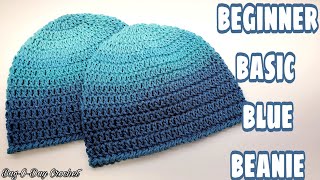 Easy Beginner Basic Blue Beanie Crochet Easy Unisex HatFree Crochet Tutorial Bag O Day Crochet [upl. by Alleynad]