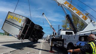 Tractor Trailer Rollover Accident  Uprighted in MidAir [upl. by Garvey]