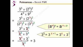 3eN1  Puissances  Exercices  Savoir FampR [upl. by Lehcor445]