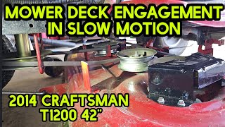 Mower Deck Belt In Slow Motion Craftsman T1200 [upl. by Wong346]