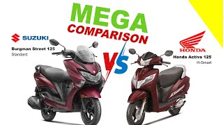 Suzuki Burgman Street 125 vs Honda Activa 125  MEGA COMPARISON  Bike Info [upl. by Alleram]