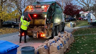 WM Garbage Truck Packing 6AM Leaf Season Bags [upl. by Niwde]