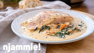 Zalm in spinazieroomsaus Recept  njammie [upl. by Koh]