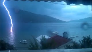 Lightning hits the sea  HD  Bay of Kotor Montenegro [upl. by Elehcor]