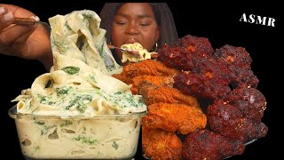 ASMR CHICKEN WINGS amp ALFREDO CREAMY PASTA MUKBANG NO Talking Sticky Eating Sounds [upl. by Fronnia600]