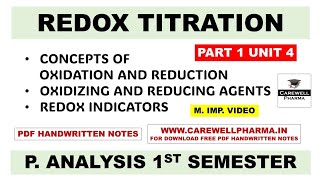 Redox Titration  Reduction  Oxidation  Oxidising Agent  Redox Indicators  Ch 1 U 4  P Analysis [upl. by Ahsuatal]