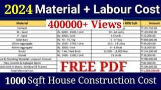 2024 material cost amp labour cost  1000 sqft house construction cost  material cost 2024 [upl. by Anerak]