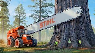 Extreme Dangerous Fastest Big Chainsaw Cutting Tree Machines  Monster Stump Removal Excavator 25 [upl. by Elem]