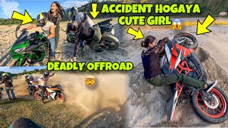 SUPERBIKE CRASHED ON OFFROADING DEADLY OFFROAD   Cute Girl CRASHED Preparation for Ladakh Ride [upl. by Lumbye]