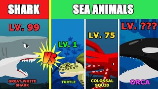 Great White Shark vs Sea Animals Level Challenge S1  Animal Animation [upl. by Nilson257]